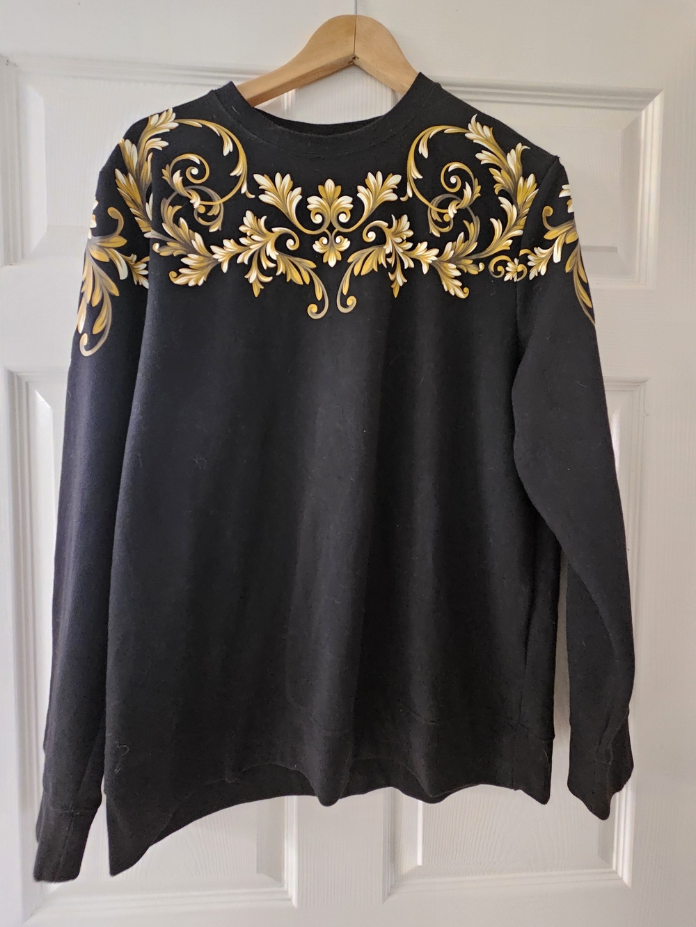 H&M Black Crewneck Sweater with Gold Baroque Motif